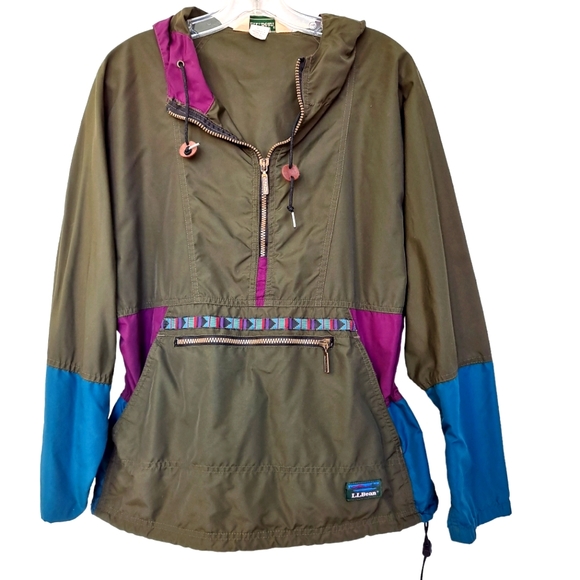 L.L. Bean Jackets & Blazers - Vintage L.L. Bean Olive Green Teal Tribal Aztec 3/4 Zip Windbreaker Wind Jacket